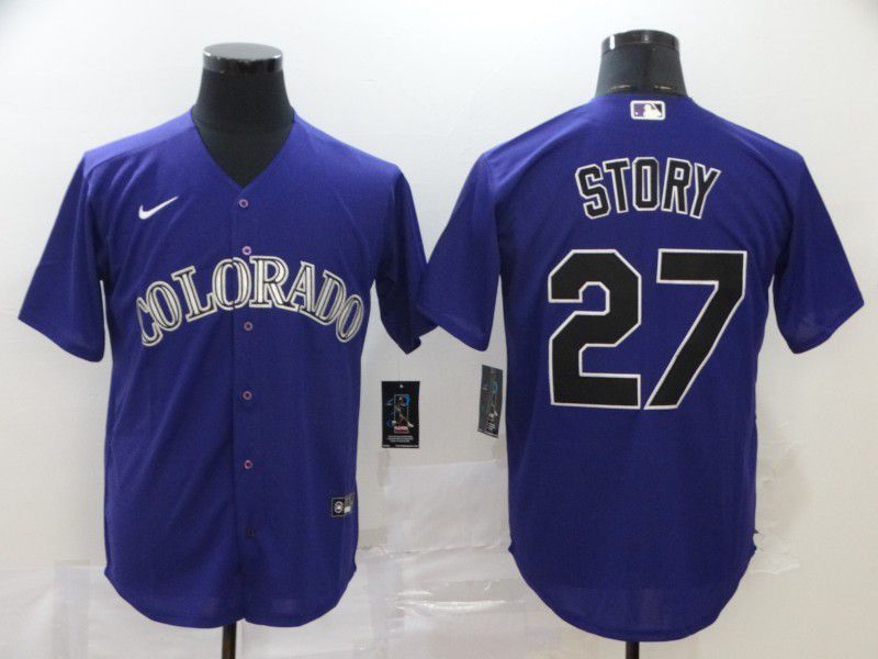 Men Colorado Rockies #27 Story Purple Nike Game MLB Jerseys